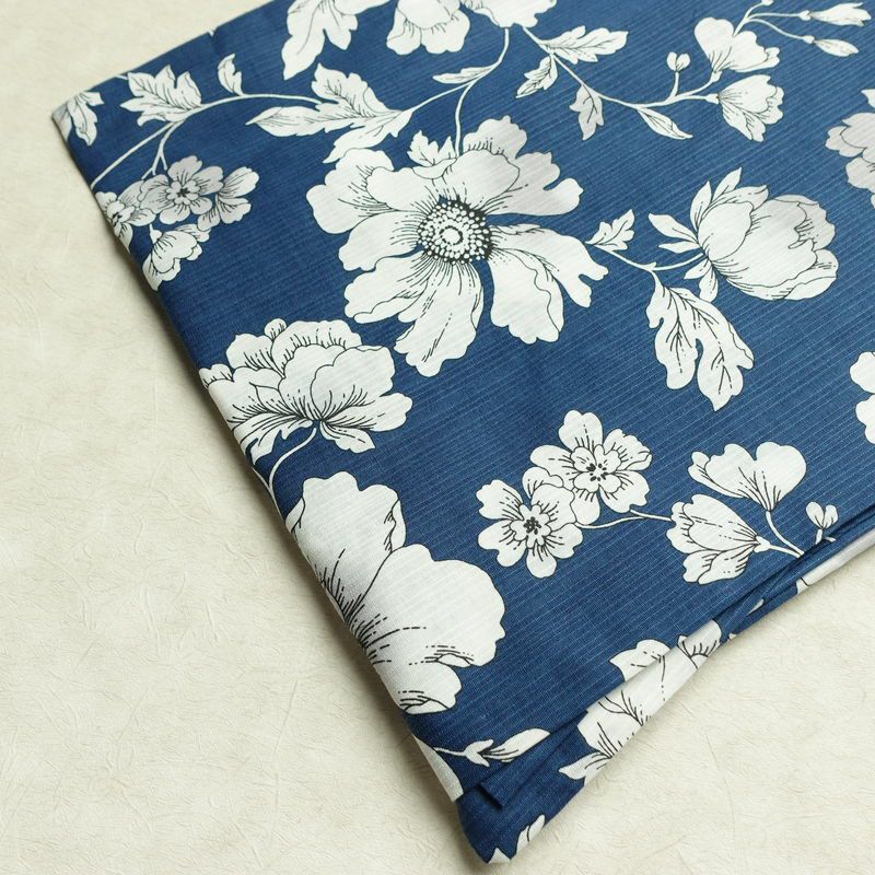 新品 浴衣 滝流れ織 国内染色 国内加工 女性用 綿 青 花 しつけ糸付き 未使用品 ゆかた レトロ シック モダン_画像12