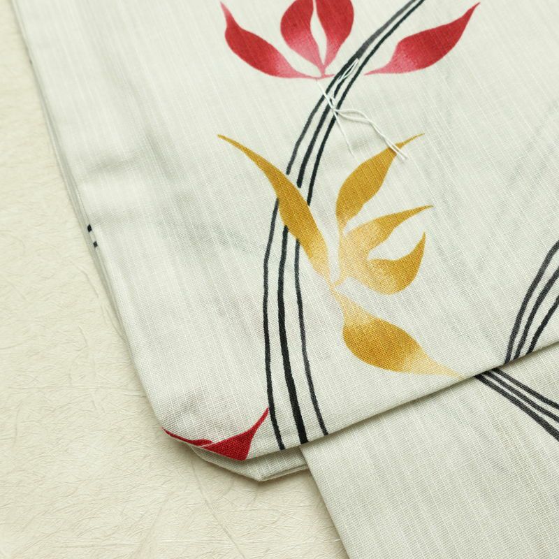 新品 浴衣 滝流れ織 国内染色 国内加工 女性用 綿 グレー 木の葉・植物 しつけ糸付き 未使用品 ゆかた レトロ シック モダン しっとり_画像9