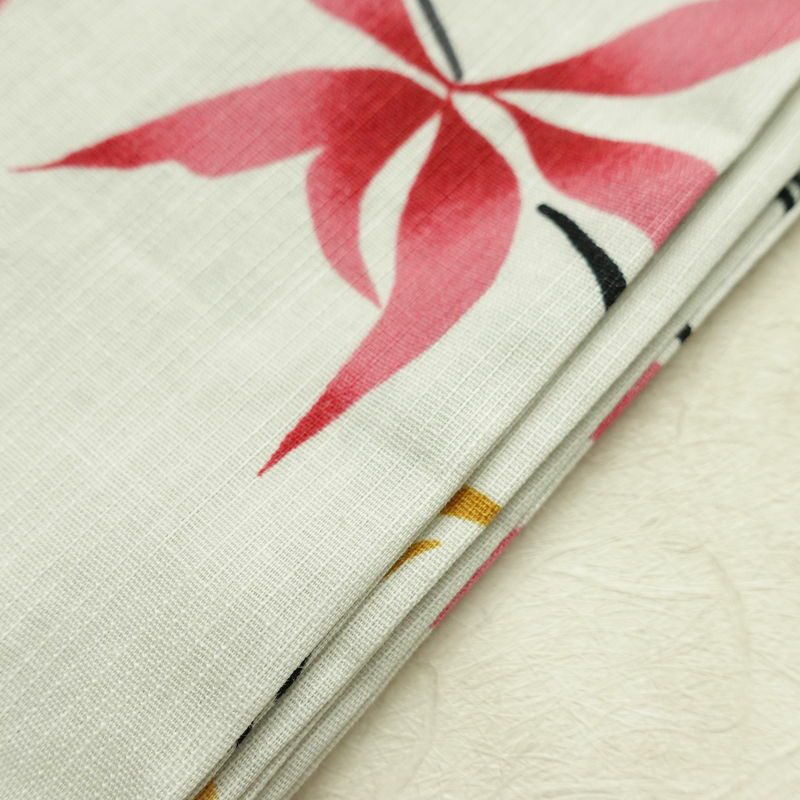 新品 浴衣 滝流れ織 国内染色 国内加工 女性用 綿 グレー 木の葉・植物 しつけ糸付き 未使用品 ゆかた レトロ シック モダン しっとり_画像13