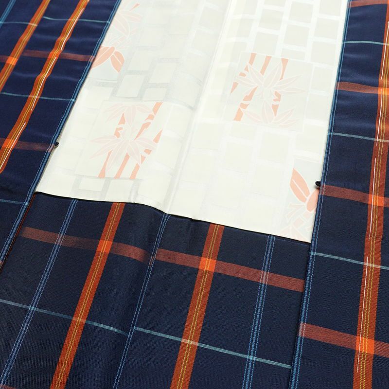 紬 美品 しつけ糸付き 未使用品 アンサンブル 正絹 チェック・格子柄 2点セット 着物 羽織 袷仕立て 身丈158.5cm 裄丈63cm リサイクル着物 着物 青・紺_画像18