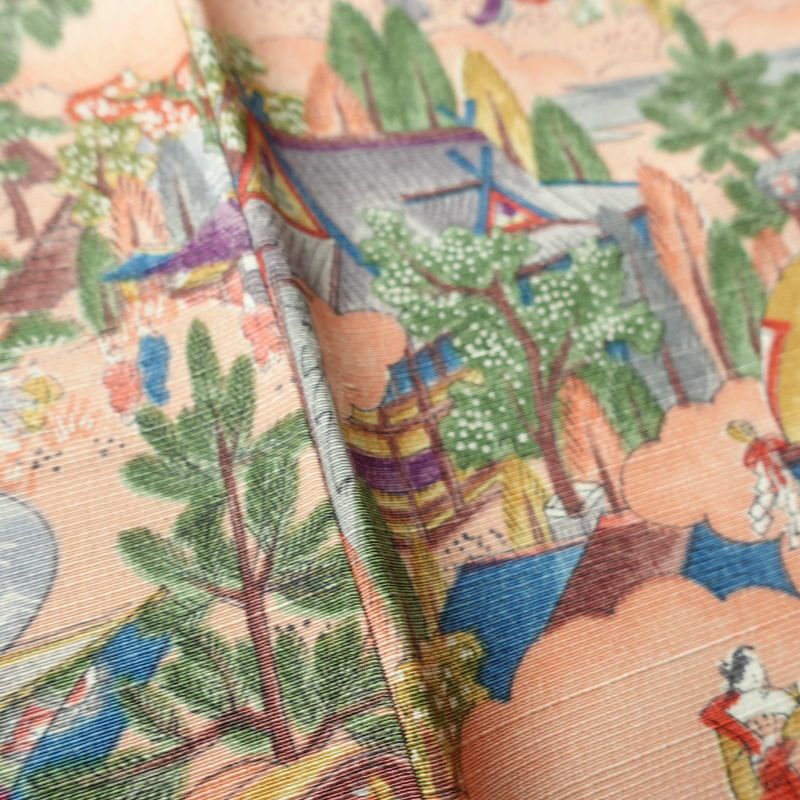 小紋 しつけ糸付き 総柄 正絹 風景柄 袷仕立て 身丈164.5cm 裄丈65cm リサイクル着物 着物 ピンク_画像11