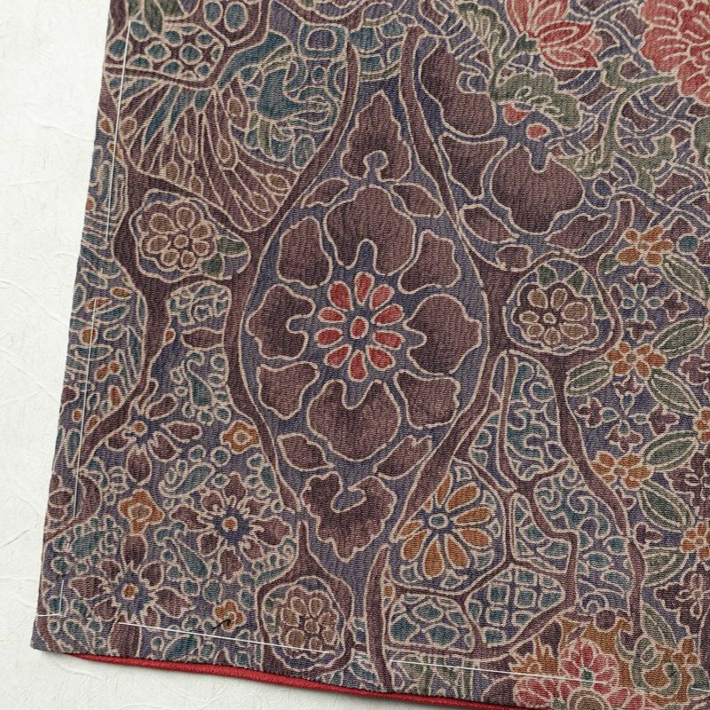 小紋 良品 しつけ糸付き 総柄 ポリエステル 幾何学柄・抽象柄 袷仕立て 身丈163.5cm 裄丈64cm リサイクル着物 着物 紫・藤色_画像12