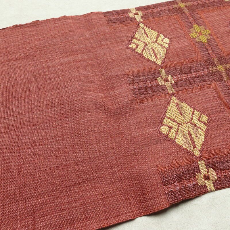 名古屋帯 六通柄 正絹 古典柄 通し仕立て なごや帯 リサイクル帯 帯 紬地 ピンク_画像16