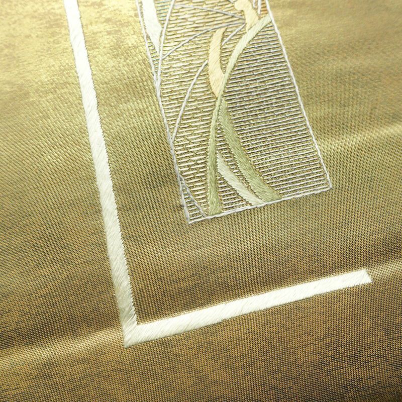 名古屋帯 太鼓柄 正絹 幾何学柄・抽象柄 通し仕立て なごや帯 リサイクル帯 帯 刺繍 引箔 グレー_画像3