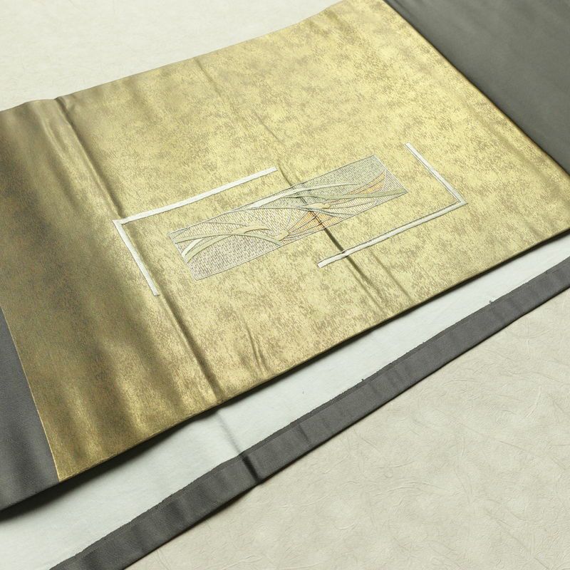 名古屋帯 太鼓柄 正絹 幾何学柄・抽象柄 通し仕立て なごや帯 リサイクル帯 帯 刺繍 引箔 グレー_画像10