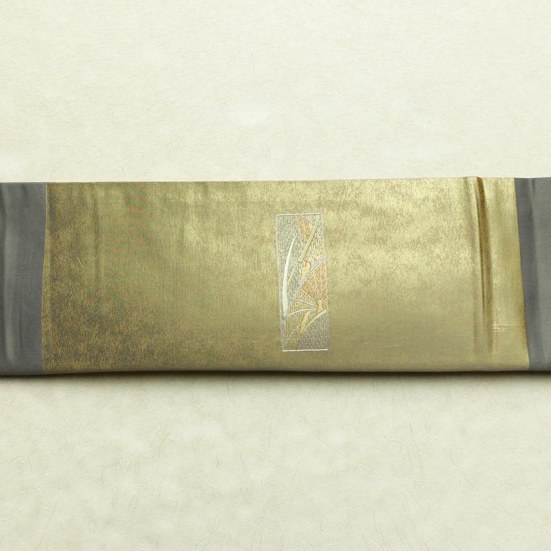 名古屋帯 太鼓柄 正絹 幾何学柄・抽象柄 通し仕立て なごや帯 リサイクル帯 帯 刺繍 引箔 グレー_画像12