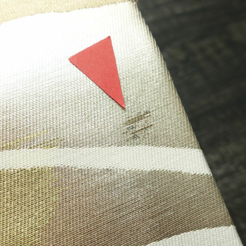 名古屋帯 太鼓柄 良品 正絹 木の葉・植物柄 名古屋仕立て なごや帯 リサイクル帯 帯 引箔 多色使い_画像4