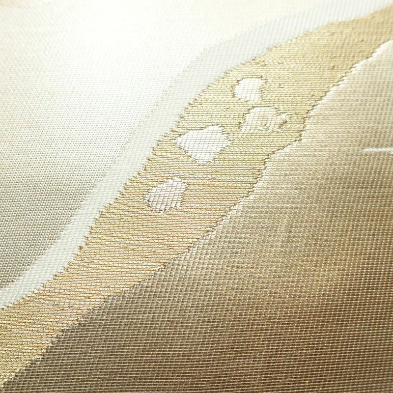 名古屋帯 太鼓柄 良品 正絹 木の葉・植物柄 名古屋仕立て なごや帯 リサイクル帯 帯 引箔 多色使い_画像6