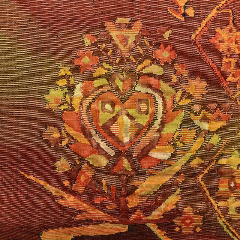 名古屋帯 太鼓柄 良品 正絹 幾何学柄・抽象柄 名古屋仕立て なごや帯 リサイクル帯 帯 紬地 赤・朱_画像2