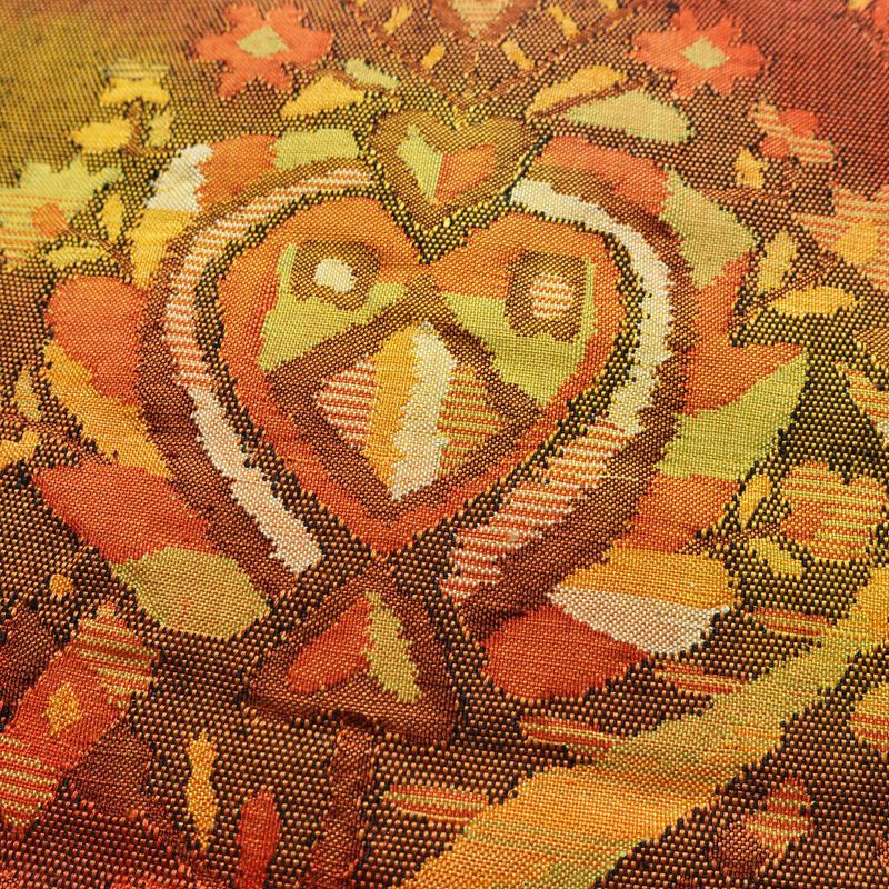 名古屋帯 太鼓柄 良品 正絹 幾何学柄・抽象柄 名古屋仕立て なごや帯 リサイクル帯 帯 紬地 赤・朱_画像3