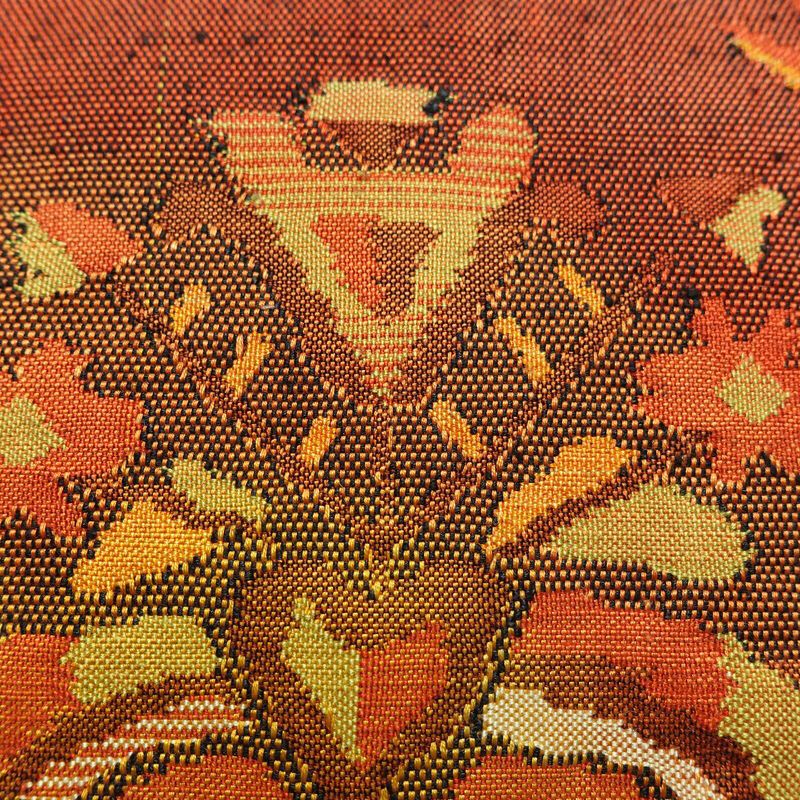 名古屋帯 太鼓柄 良品 正絹 幾何学柄・抽象柄 名古屋仕立て なごや帯 リサイクル帯 帯 紬地 赤・朱_画像4