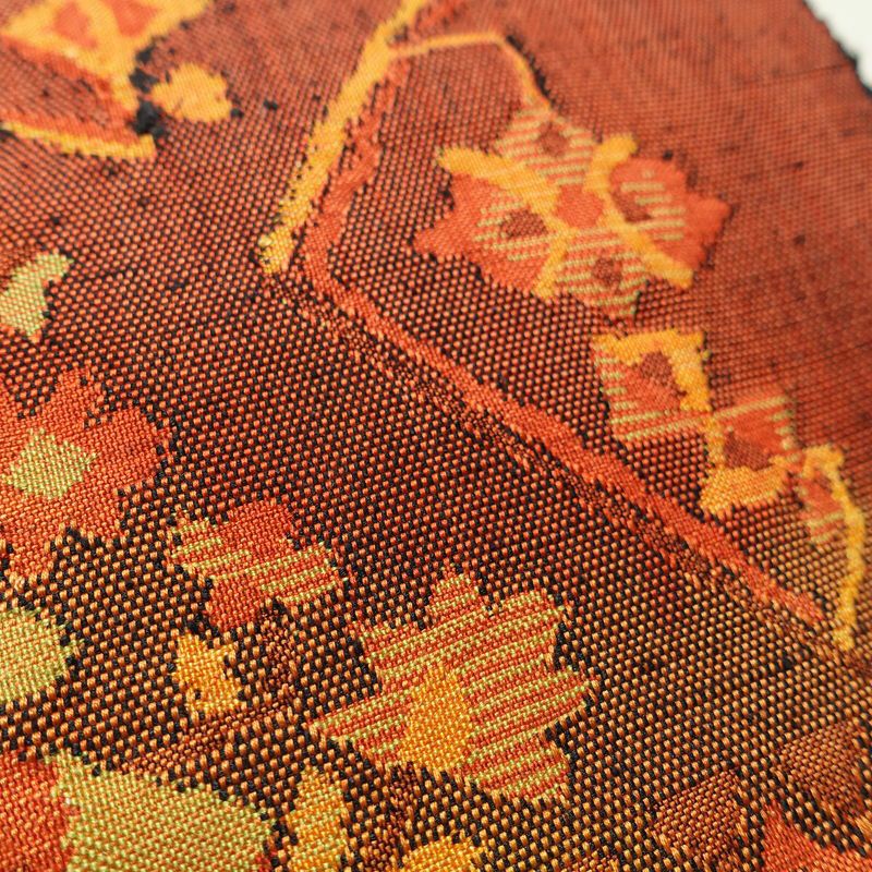 名古屋帯 太鼓柄 良品 正絹 幾何学柄・抽象柄 名古屋仕立て なごや帯 リサイクル帯 帯 紬地 赤・朱_画像5