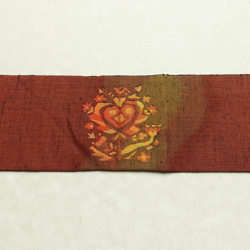 名古屋帯 太鼓柄 良品 正絹 幾何学柄・抽象柄 名古屋仕立て なごや帯 リサイクル帯 帯 紬地 赤・朱_画像13