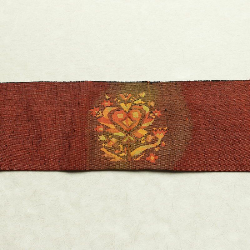 名古屋帯 太鼓柄 良品 正絹 幾何学柄・抽象柄 名古屋仕立て なごや帯 リサイクル帯 帯 紬地 赤・朱_画像14