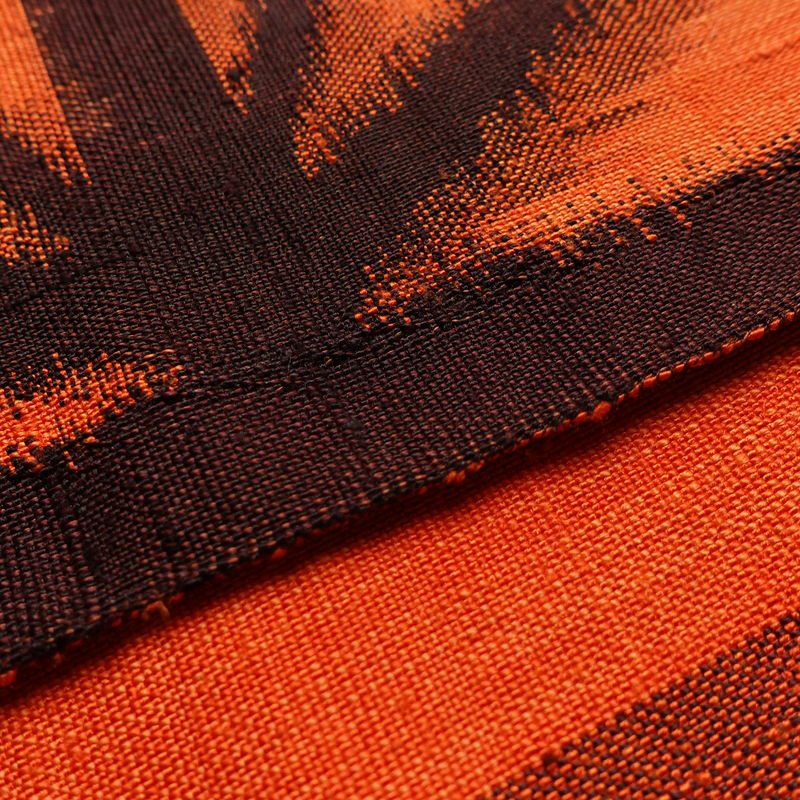 名古屋帯 太鼓柄 良品 正絹 麻の葉柄 通し仕立て なごや帯 リサイクル帯 帯 紬地 橙_画像12