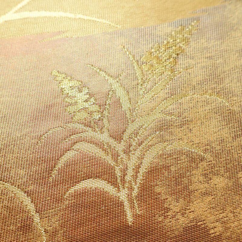 名古屋帯 太鼓柄 正絹 木の葉・植物柄 名古屋仕立て なごや帯 リサイクル帯 帯 引箔 橙_画像3