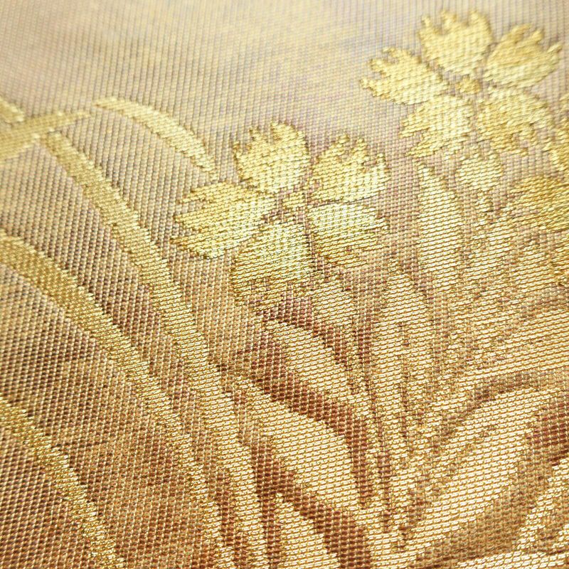 名古屋帯 太鼓柄 正絹 木の葉・植物柄 名古屋仕立て なごや帯 リサイクル帯 帯 引箔 橙_画像6