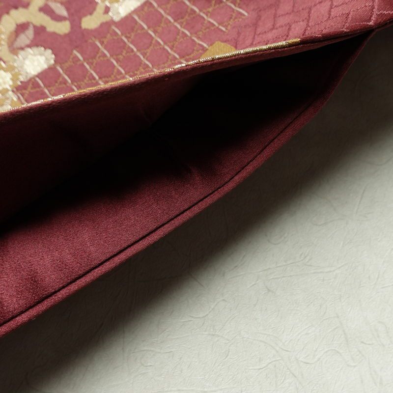 名古屋帯 六通柄 良品 正絹 古典柄 通し仕立て なごや帯 リサイクル帯 比翼仕立て 帯 赤紫 紫・藤色_画像12