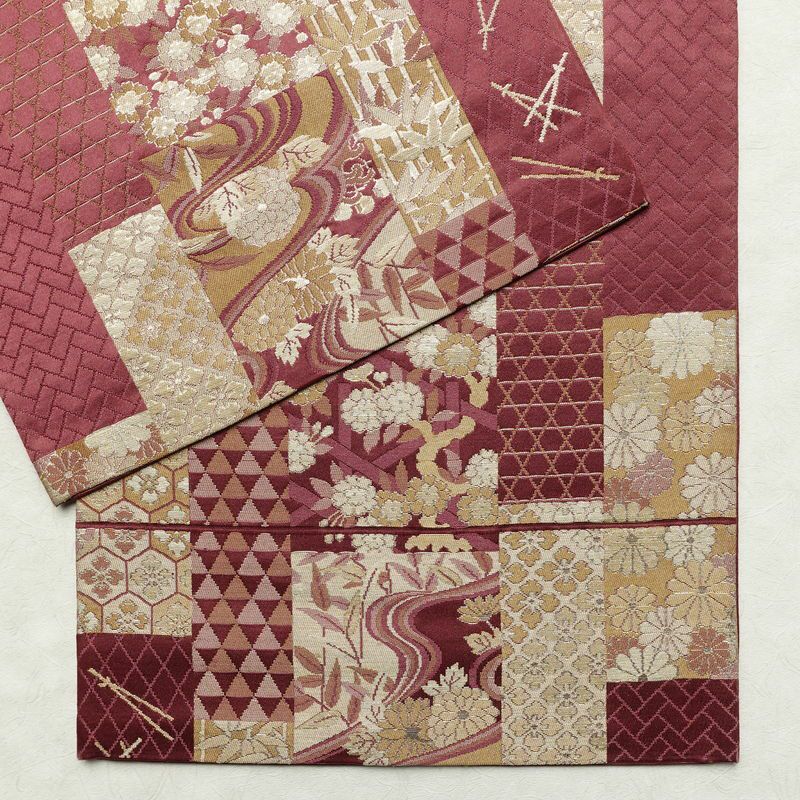 名古屋帯 六通柄 良品 正絹 古典柄 通し仕立て なごや帯 リサイクル帯 比翼仕立て 帯 赤紫 紫・藤色_画像13