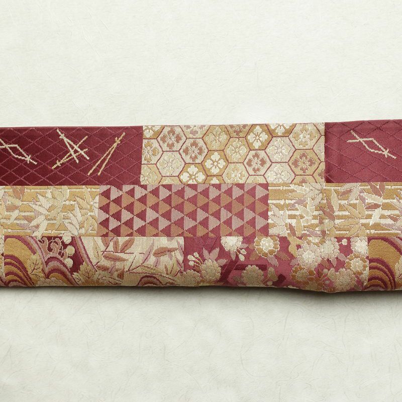 名古屋帯 六通柄 良品 正絹 古典柄 通し仕立て なごや帯 リサイクル帯 比翼仕立て 帯 赤紫 紫・藤色_画像14