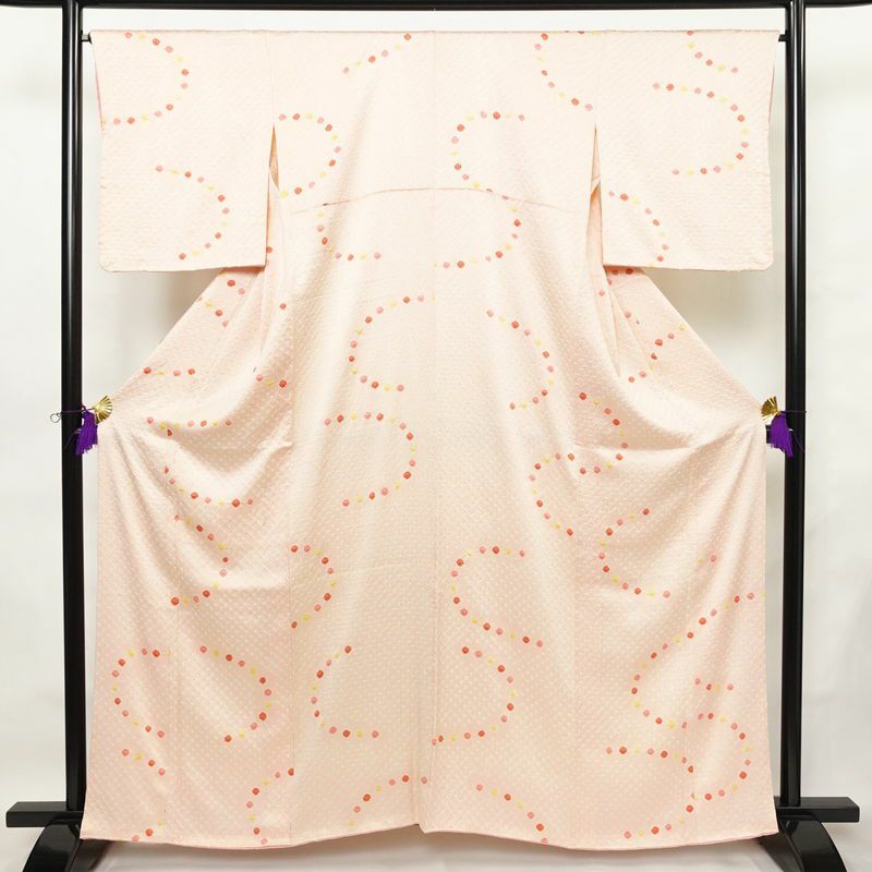 小紋 絞り 正絹 古典柄 袷仕立て 身丈160.5cm 裄丈66cm リサイクル着物 着物 ピンク_画像1