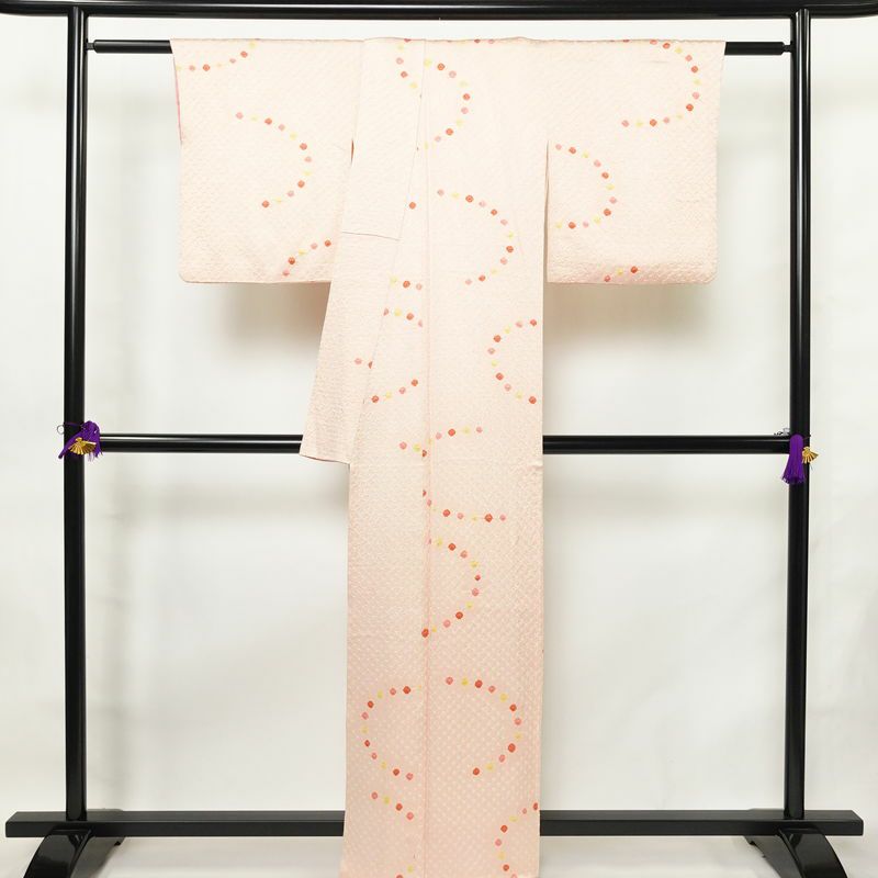 小紋 絞り 正絹 古典柄 袷仕立て 身丈160.5cm 裄丈66cm リサイクル着物 着物 ピンク_画像2