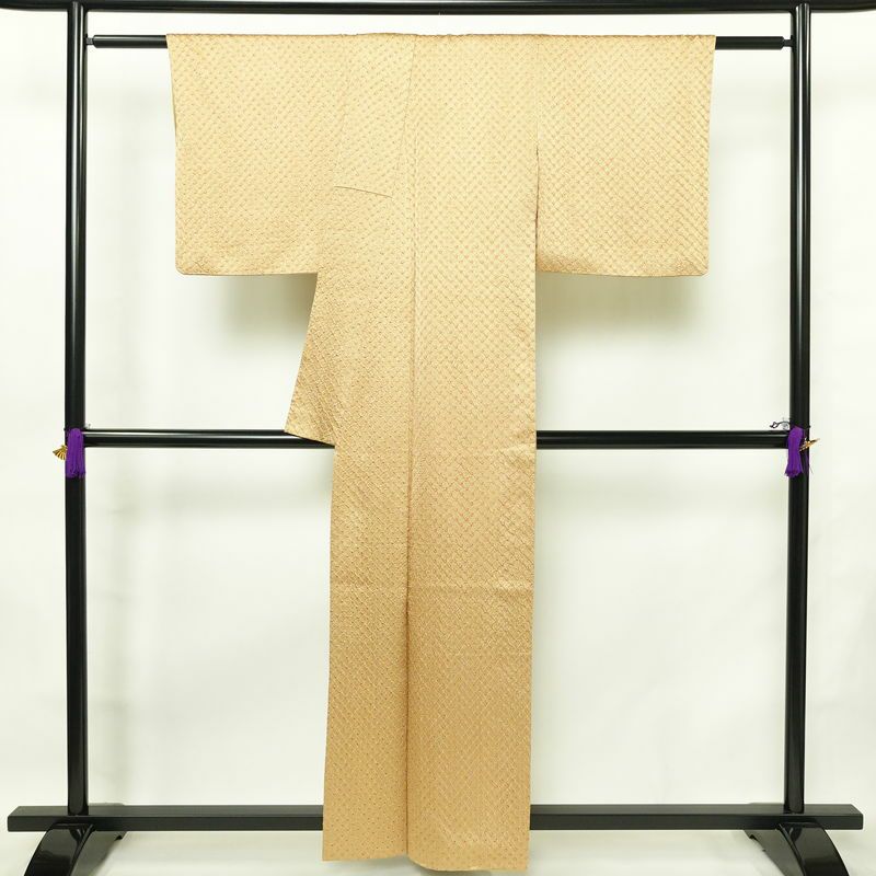 小紋 良品 絞り 正絹 古典柄 袷仕立て 身丈159cm 裄丈66.5cm リサイクル着物 着物 ベージュ_画像2