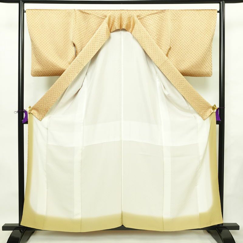 小紋 良品 絞り 正絹 古典柄 袷仕立て 身丈159cm 裄丈66.5cm リサイクル着物 着物 ベージュ_画像3