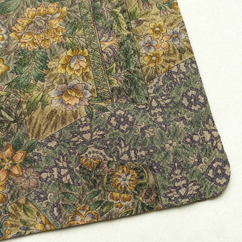 小紋 良品 縮緬 総柄 正絹 花柄 袷仕立て 身丈158cm 裄丈67cm リサイクル着物 着物 緑・うぐいす色_画像16