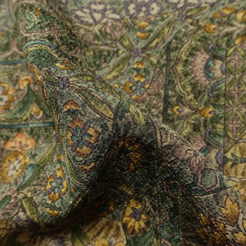 小紋 良品 縮緬 総柄 正絹 花柄 袷仕立て 身丈158cm 裄丈67cm リサイクル着物 着物 緑・うぐいす色_画像21