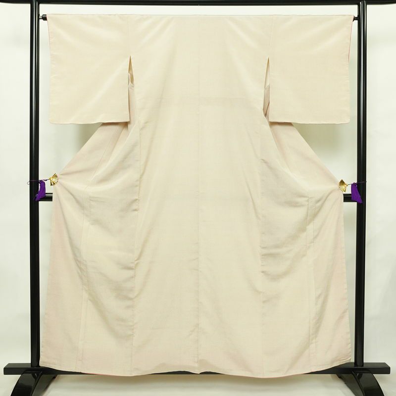 紬 しつけ糸付き 正絹 古典柄 袷仕立て 身丈158.5cm 裄丈65cm リサイクル着物 着物 クリーム_画像1