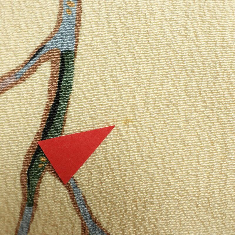 小紋 縮緬 総柄 正絹 木の葉・植物柄 袷仕立て 身丈157cm 裄丈65cm リサイクル着物 着物 ベージュ_画像17