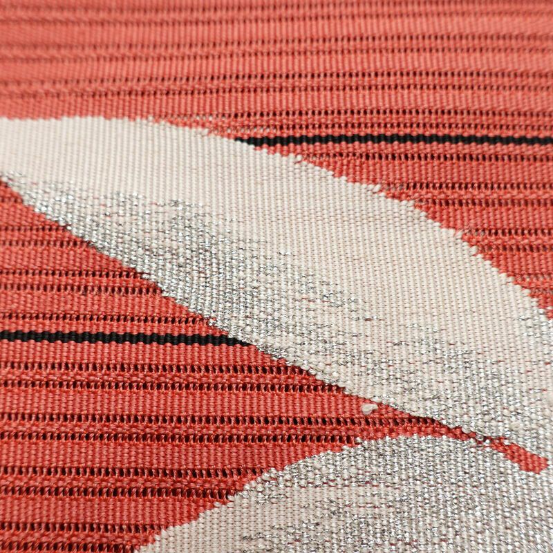 名古屋帯 太鼓柄 良品 夏用 正絹 木の葉・植物柄 名古屋仕立て 銀糸 シンプル ピンク_画像4