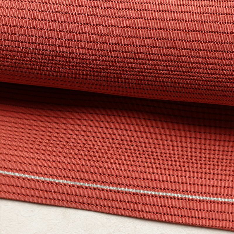 名古屋帯 太鼓柄 良品 夏用 正絹 木の葉・植物柄 名古屋仕立て 銀糸 シンプル ピンク_画像7