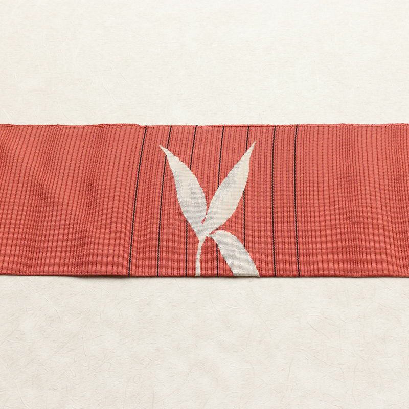 名古屋帯 太鼓柄 良品 夏用 正絹 木の葉・植物柄 名古屋仕立て 銀糸 シンプル ピンク_画像13