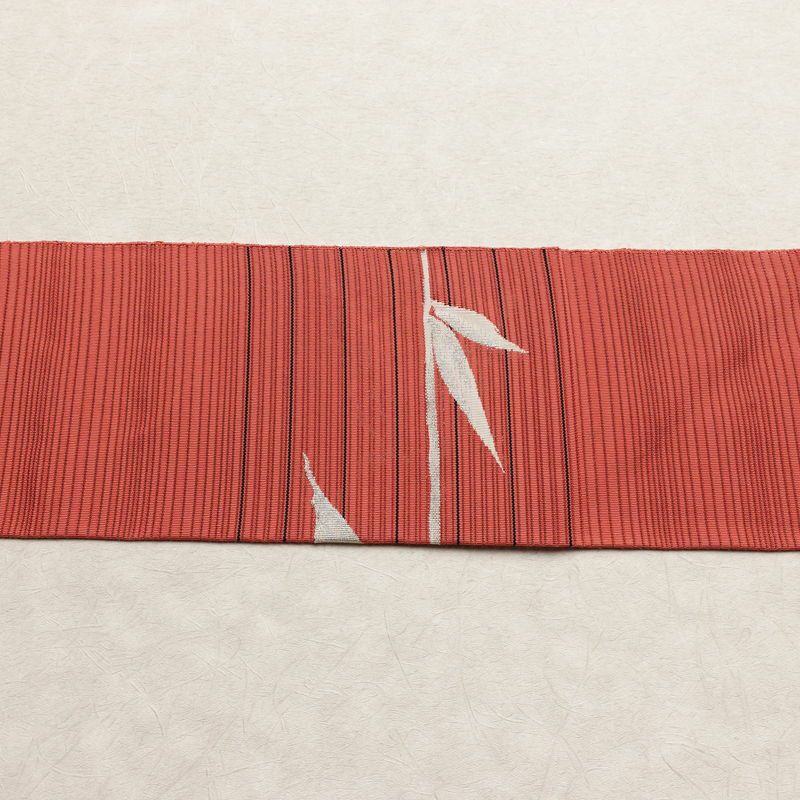 名古屋帯 太鼓柄 良品 夏用 正絹 木の葉・植物柄 名古屋仕立て 銀糸 シンプル ピンク_画像14