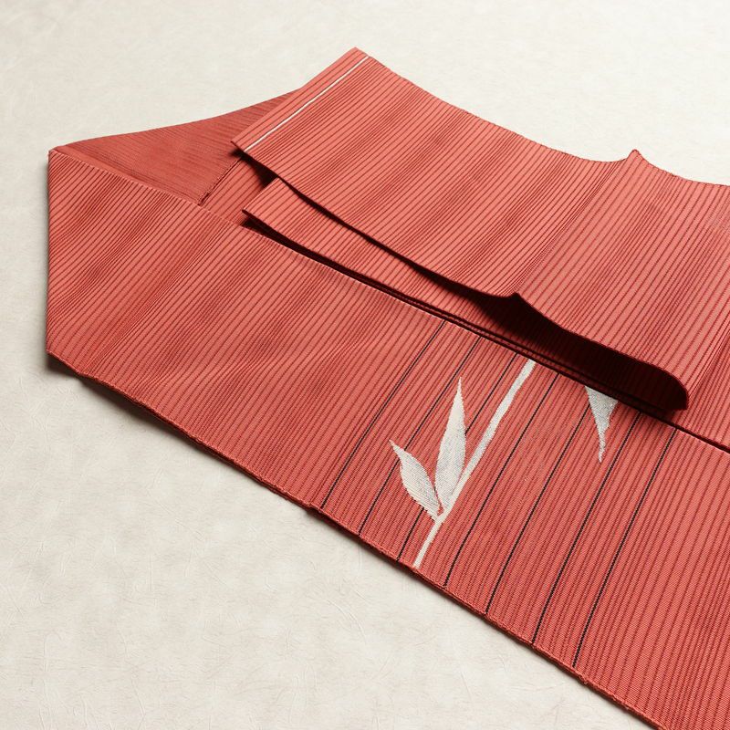 名古屋帯 太鼓柄 良品 夏用 正絹 木の葉・植物柄 名古屋仕立て 銀糸 シンプル ピンク_画像20