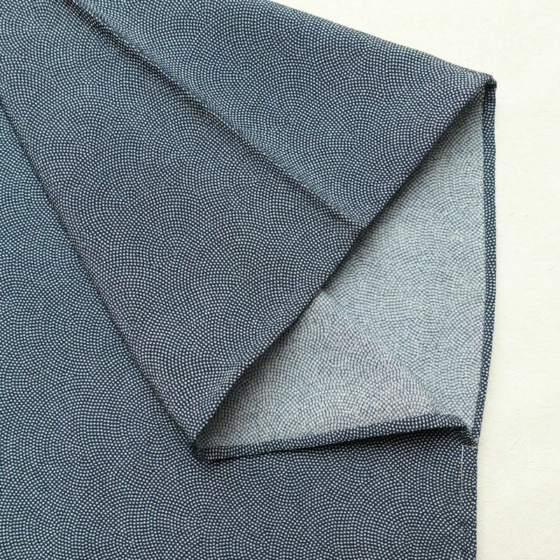 単衣 小紋 鮫小紋 良品 しつけ糸付き 縮緬 ポリエステル 単衣仕立て 身丈167cm 裄丈66.5cm リサイクル着物 着物 くすみブルー 青・紺_画像14