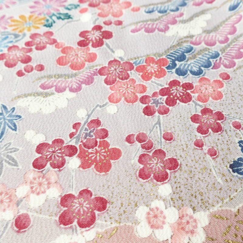 小紋 良品 しつけ糸付き 縮緬 正絹 花柄 袷仕立て 身丈162.5cm 裄丈66cm リサイクル着物 着物 金彩 多色使い_画像8