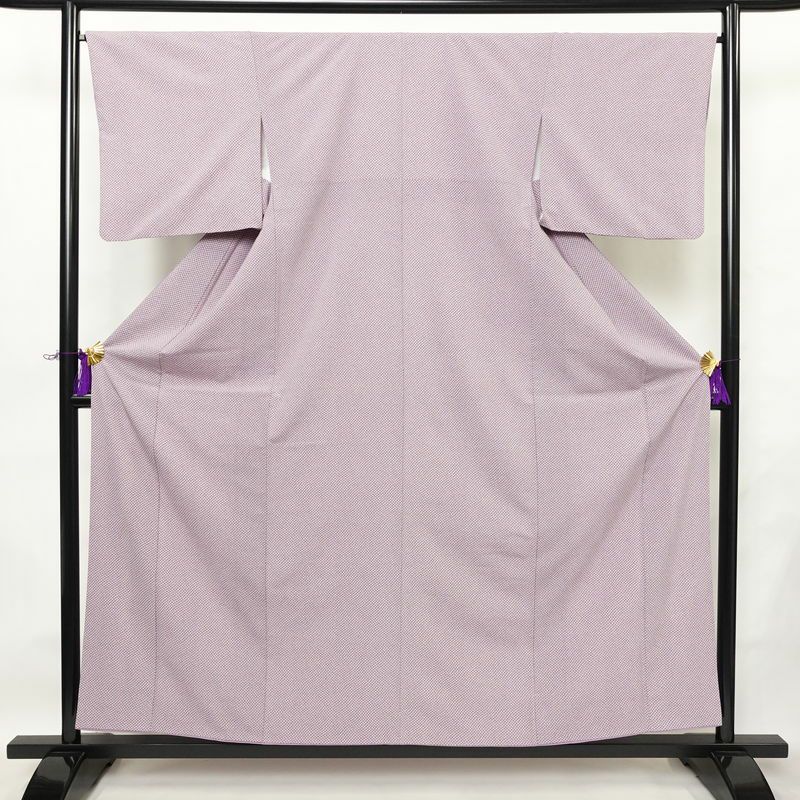 小紋 ポリエステル 古典柄 袷仕立て 身丈157cm 裄丈66.5cm リサイクル着物 着物 紫・藤色_画像1