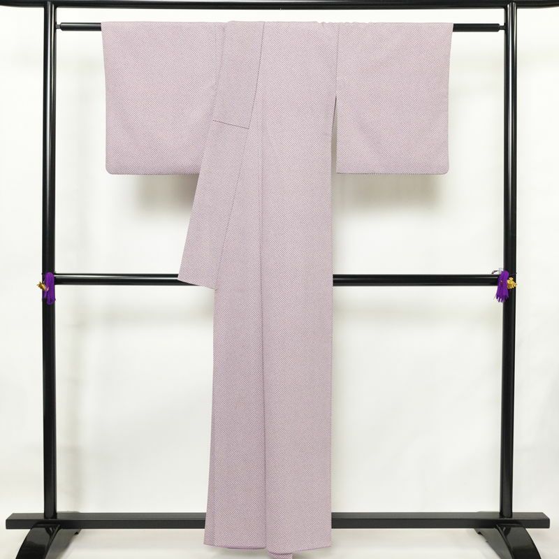 小紋 ポリエステル 古典柄 袷仕立て 身丈157cm 裄丈66.5cm リサイクル着物 着物 紫・藤色_画像2