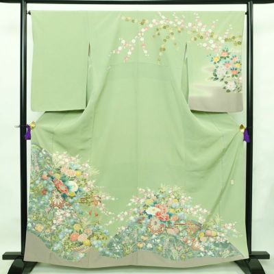 辻ヶ花訪問着 花と蝶の刺繍 青色系 辻ヶ花訪問着 花と蝶の刺繍 青色系