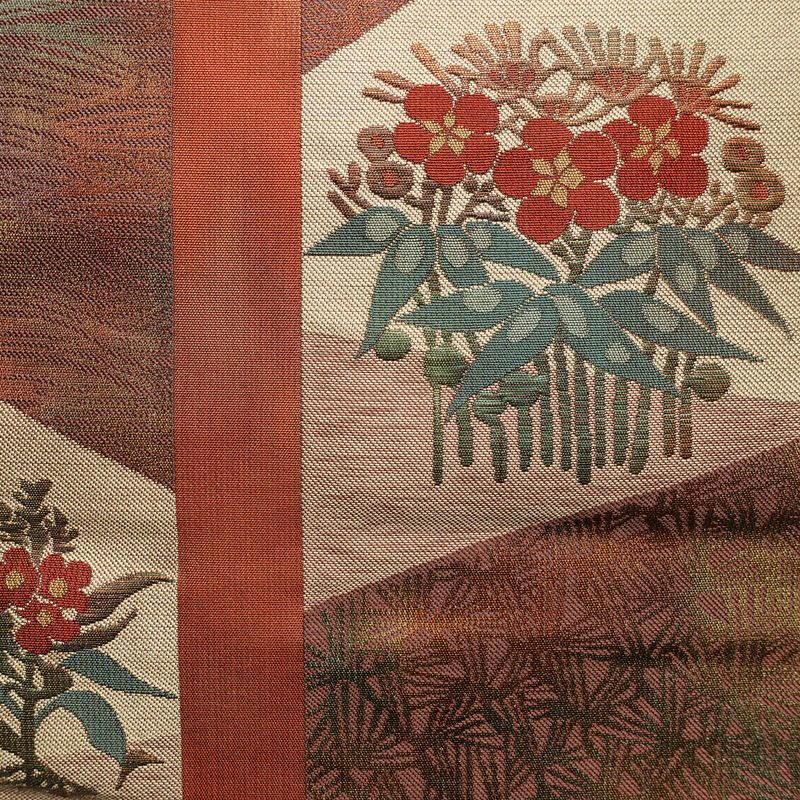 名古屋帯 六通柄 正絹 花柄 松葉仕立て なごや帯 リサイクル帯 帯 多色使い_画像2