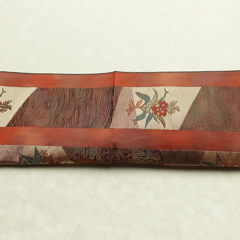 名古屋帯 六通柄 正絹 花柄 松葉仕立て なごや帯 リサイクル帯 帯 多色使い_画像14