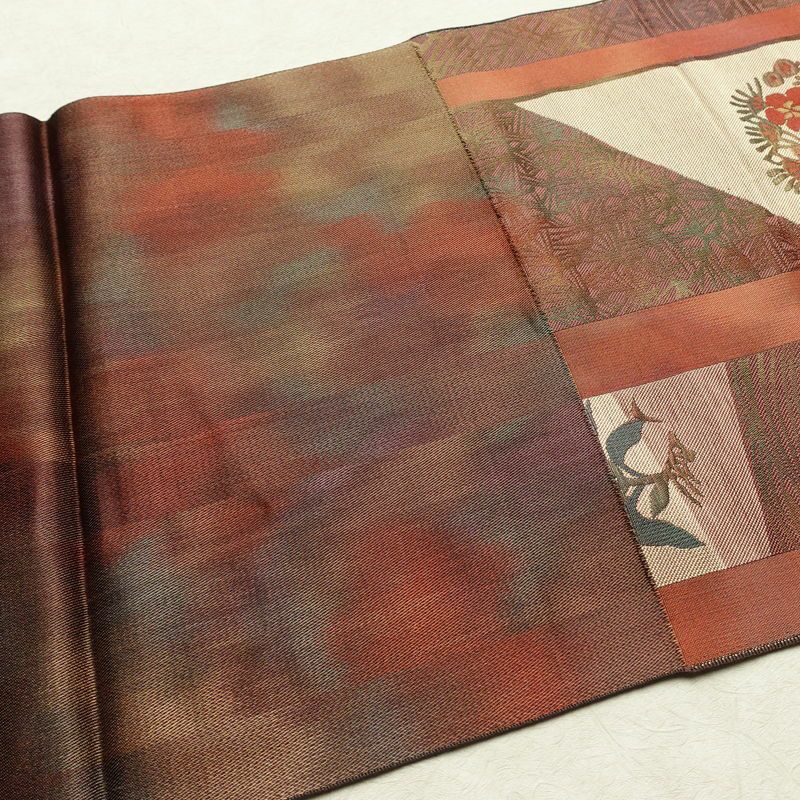 名古屋帯 六通柄 正絹 花柄 松葉仕立て なごや帯 リサイクル帯 帯 多色使い_画像16