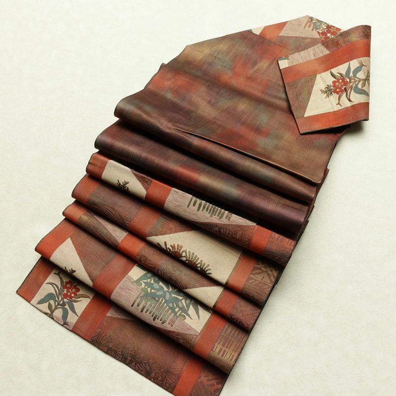 名古屋帯 六通柄 正絹 花柄 松葉仕立て なごや帯 リサイクル帯 帯 多色使い_画像20