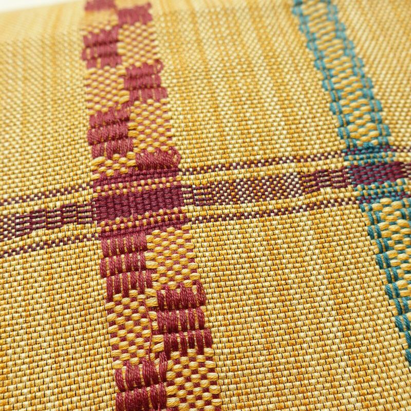 名古屋帯 全通柄 良品 正絹 チェック・格子柄 松葉仕立て なごや帯 リサイクル帯 帯 カジュアル 黄・黄土色_画像4