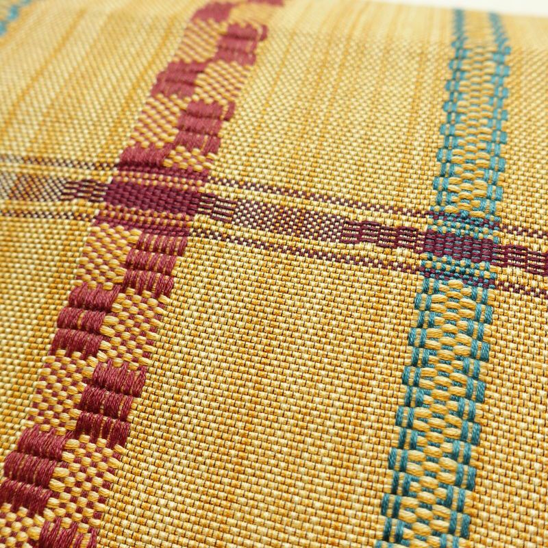 名古屋帯 全通柄 良品 正絹 チェック・格子柄 松葉仕立て なごや帯 リサイクル帯 帯 カジュアル 黄・黄土色_画像5