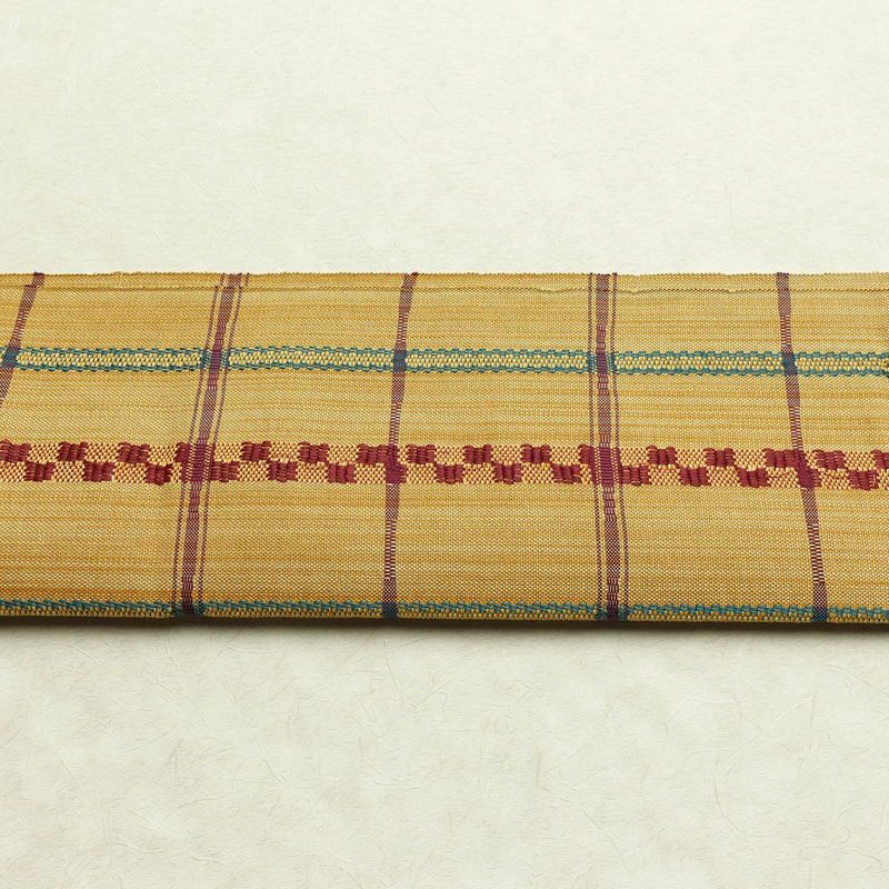 名古屋帯 全通柄 良品 正絹 チェック・格子柄 松葉仕立て なごや帯 リサイクル帯 帯 カジュアル 黄・黄土色_画像14