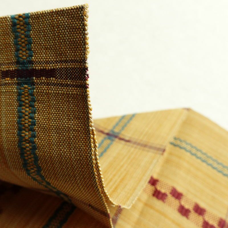名古屋帯 全通柄 良品 正絹 チェック・格子柄 松葉仕立て なごや帯 リサイクル帯 帯 カジュアル 黄・黄土色_画像16